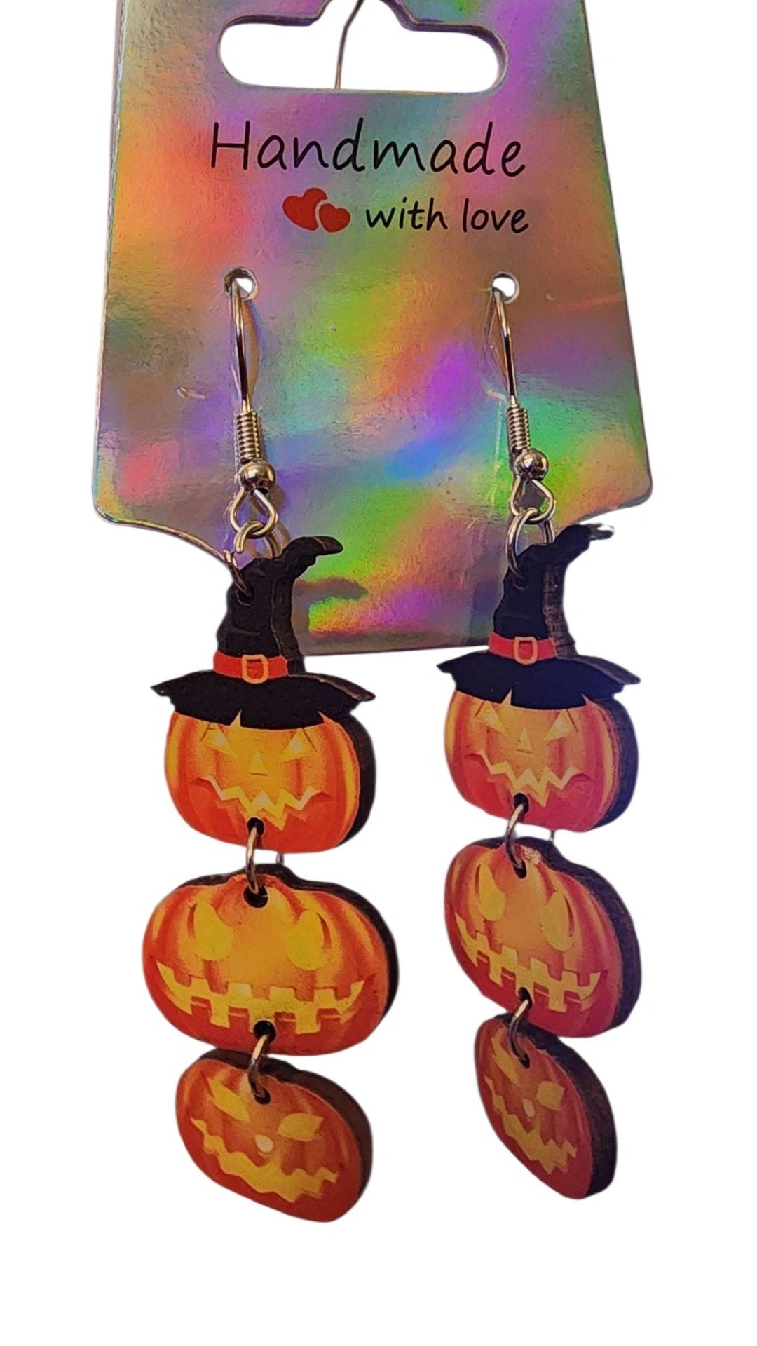 Spookey Halloween drop earrings. Hypoallergenic materials. Handed painted hand cut.